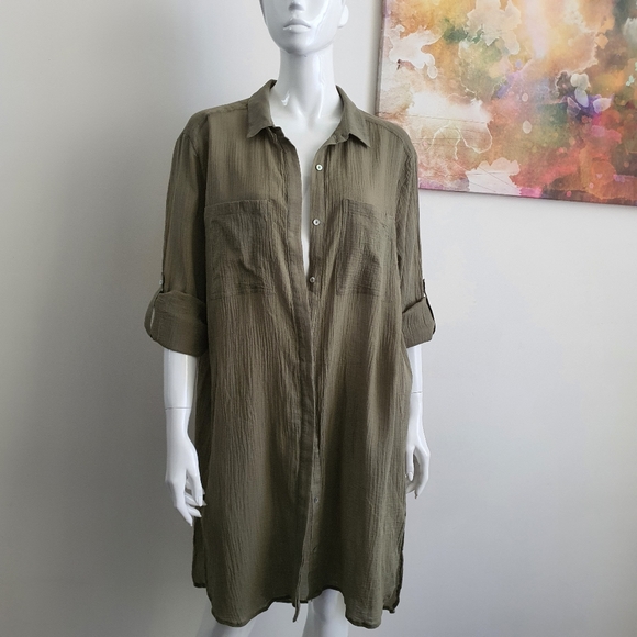 Seafolly Khaki Green Beach Cover Up Boyfriend Shirt Oversized Size M - Picture 9 of 14